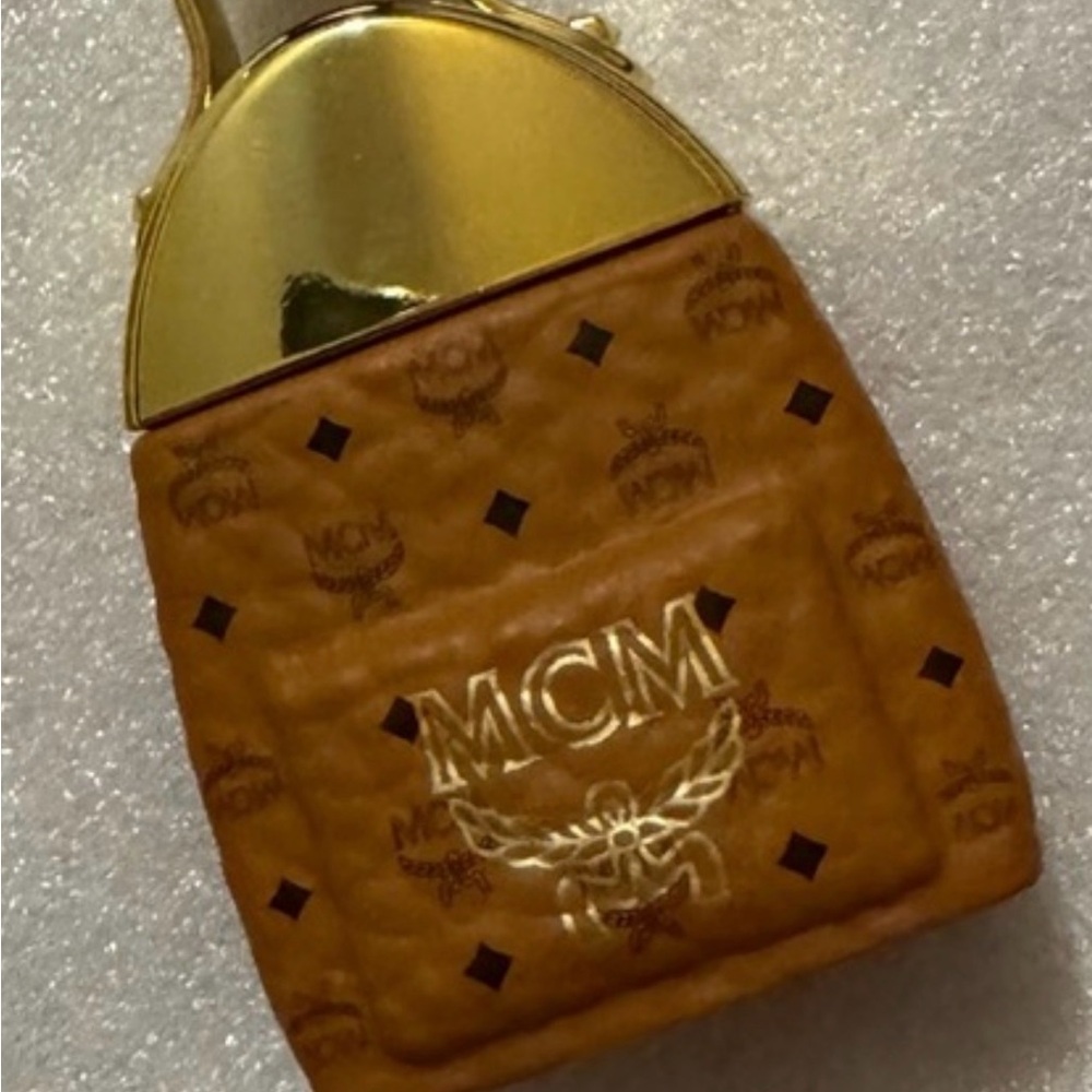 MCM Cognac Logo Leather Key & Card Holder with Gold Hardware